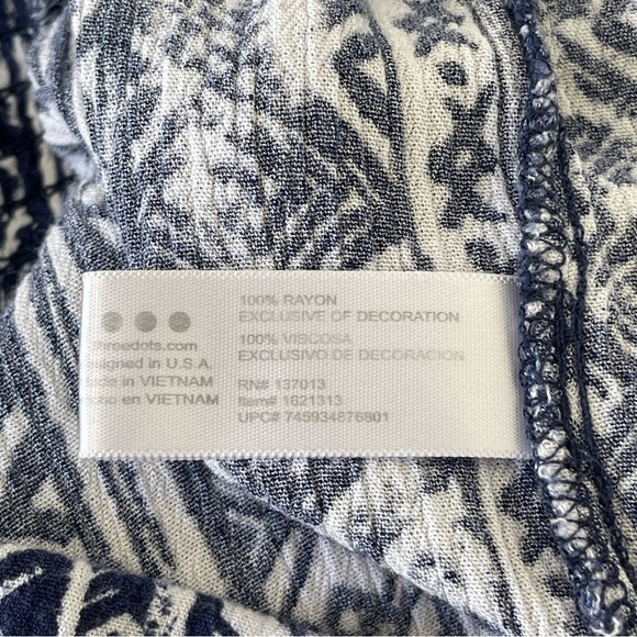 Three Dots Pants Blue White Tribal Aztec Smocked Waist  Wide Leg High Rise Sz S - Picture 11 of 13